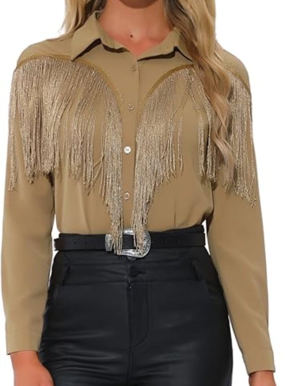 New - Women's Western Fringe Blouse Long Sleeve Button Down Disco Cowgirl Shirts